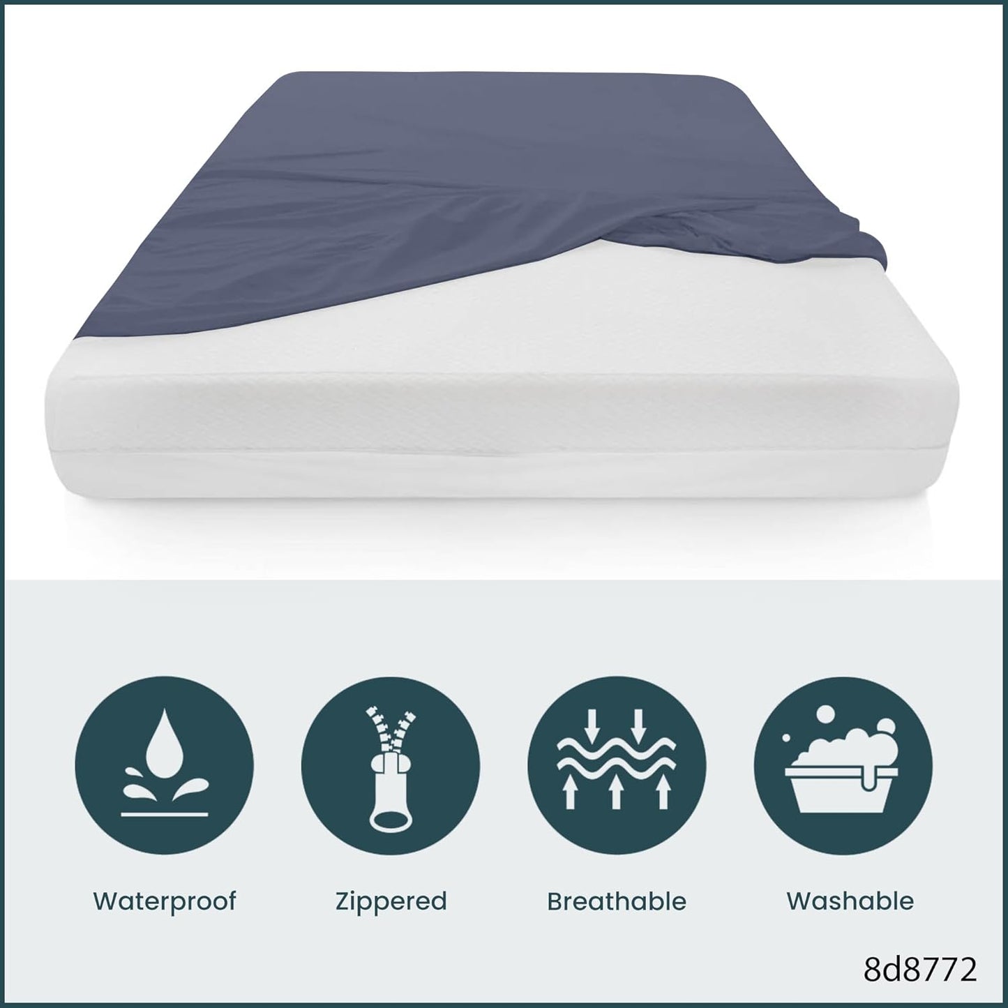 Greaton,Zippered Mattress Protector Cover, Waterproof, Easy to Clean, Fits Mattress up to 7-Inch, Twin, Blue