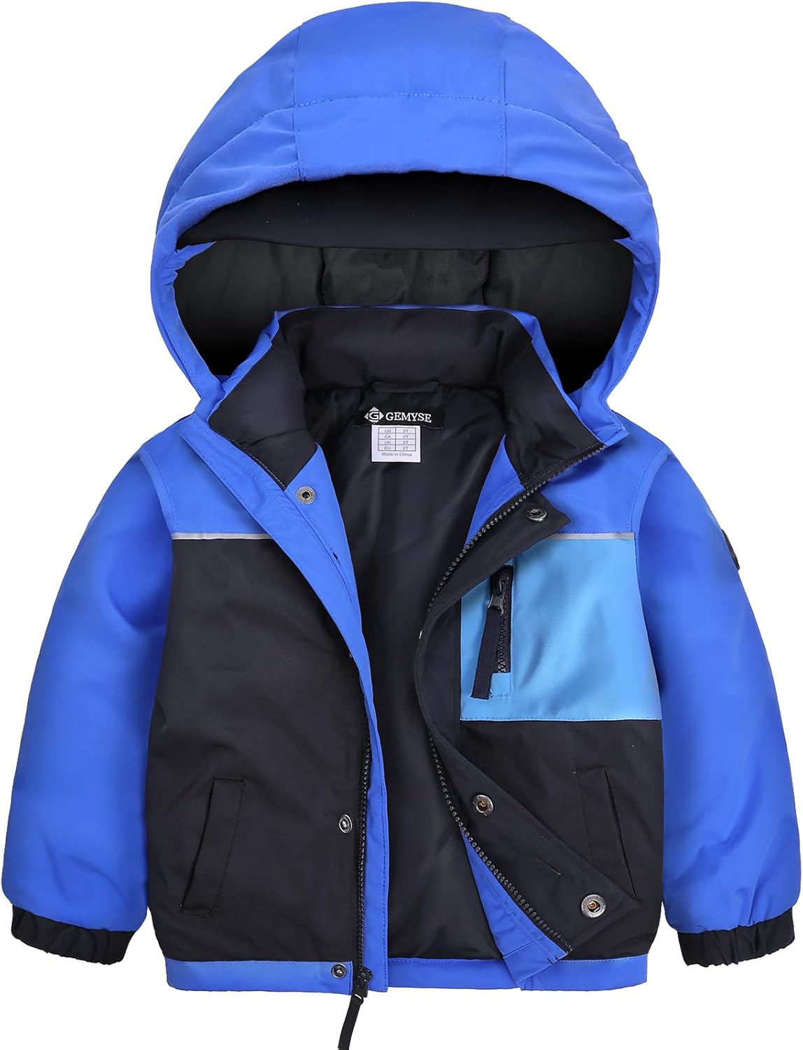 GEMYSE Toddler Boys Winter Coat Waterproof Ski Snow Jacket with Hood Thicken Warm Baby Jacket Outerwear