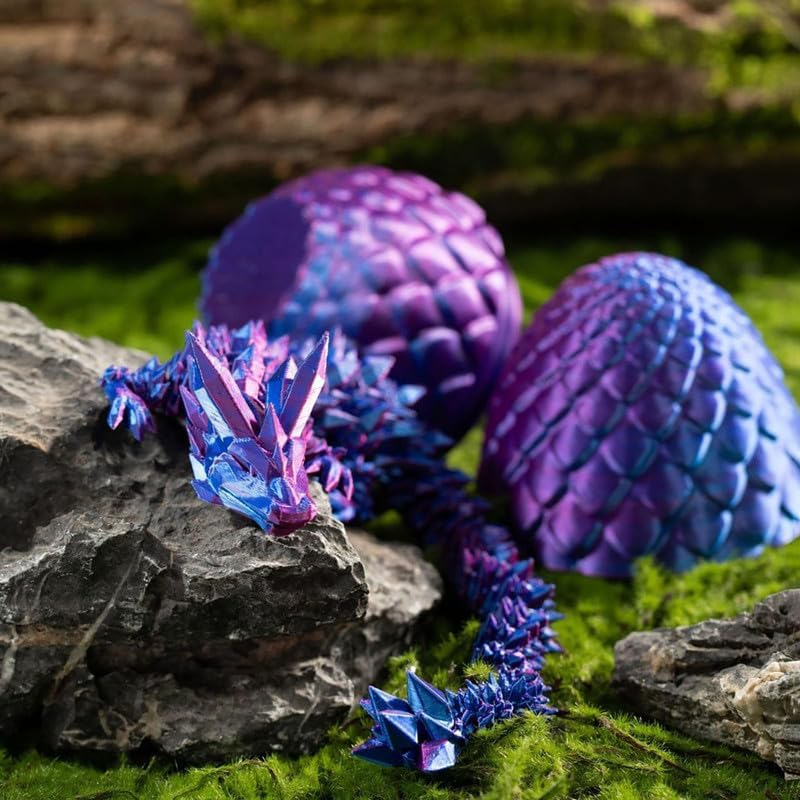 3D Printed Dragon Egg, 12inch Dragon Fidget Toys with Wings Easter Basket Stuffers Executive Desk Toys Crystal Dragon for Autism/ADHD Home Office Decor