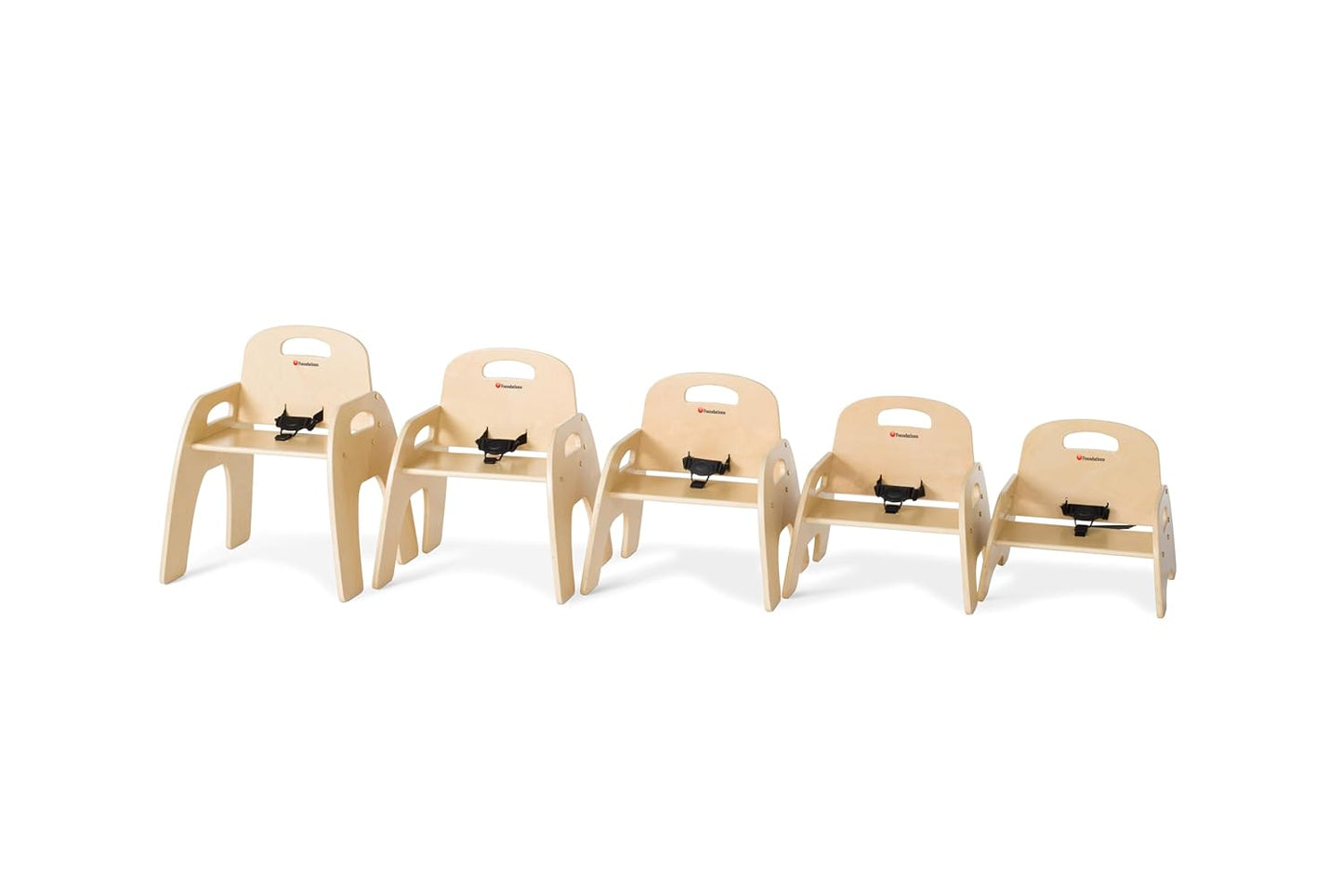 Foundations Simple Sitter Low Wood Feeding Chairs Multipack, Wide No-Tip Base, Adjustable Safety Harness, Stackable Wood Toddler Chairs with Food Service Grade Finish, 2 Pack (5 inch)