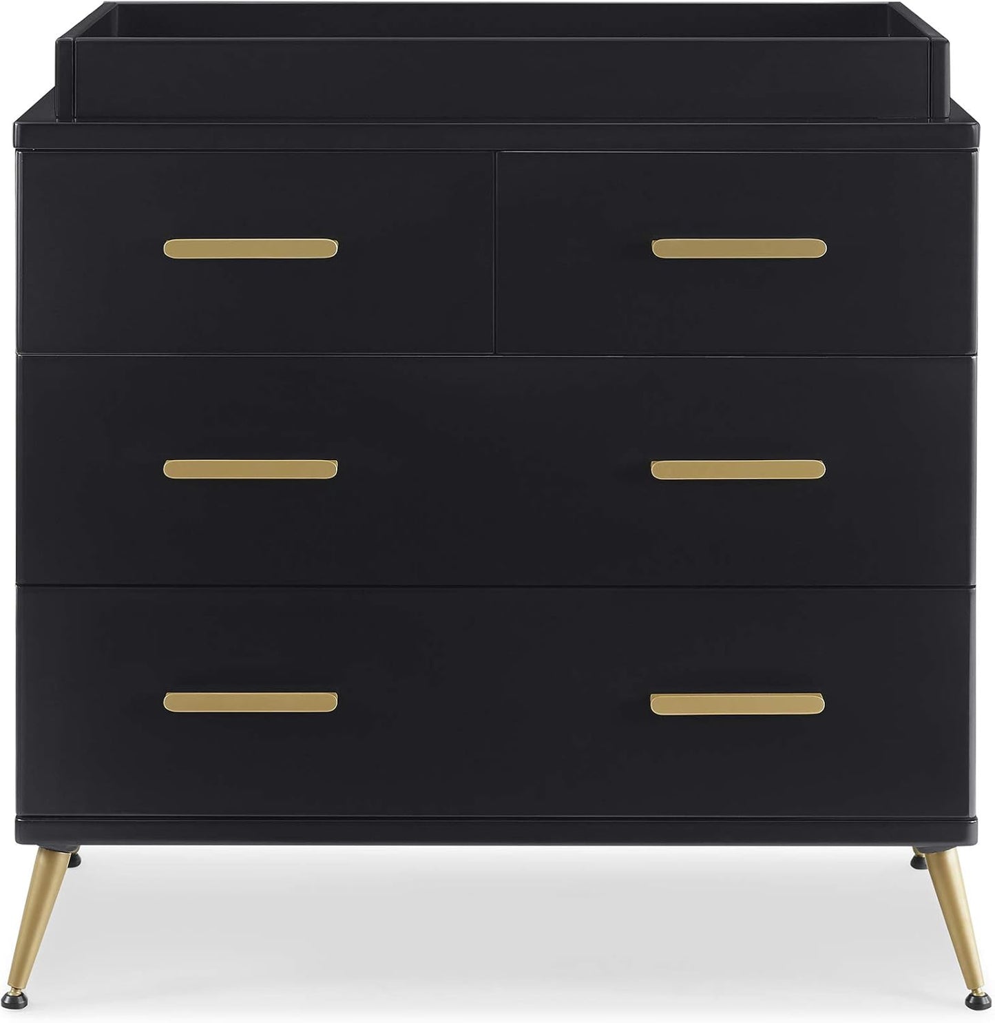 Delta Children Sloane Crib 7-Piece Baby Nursery Furniture Set–Includes: Convertible Crib, Dresser, Changing Top, Crib Mattress, Fitted Sheets, Toddler Guardrail & Changing Pad, Black w/Melted Bronze