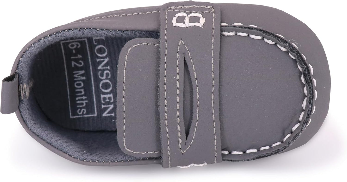 LONSOEN Baby Girls Boys Loafers Prewalker Dress Crib Shoes