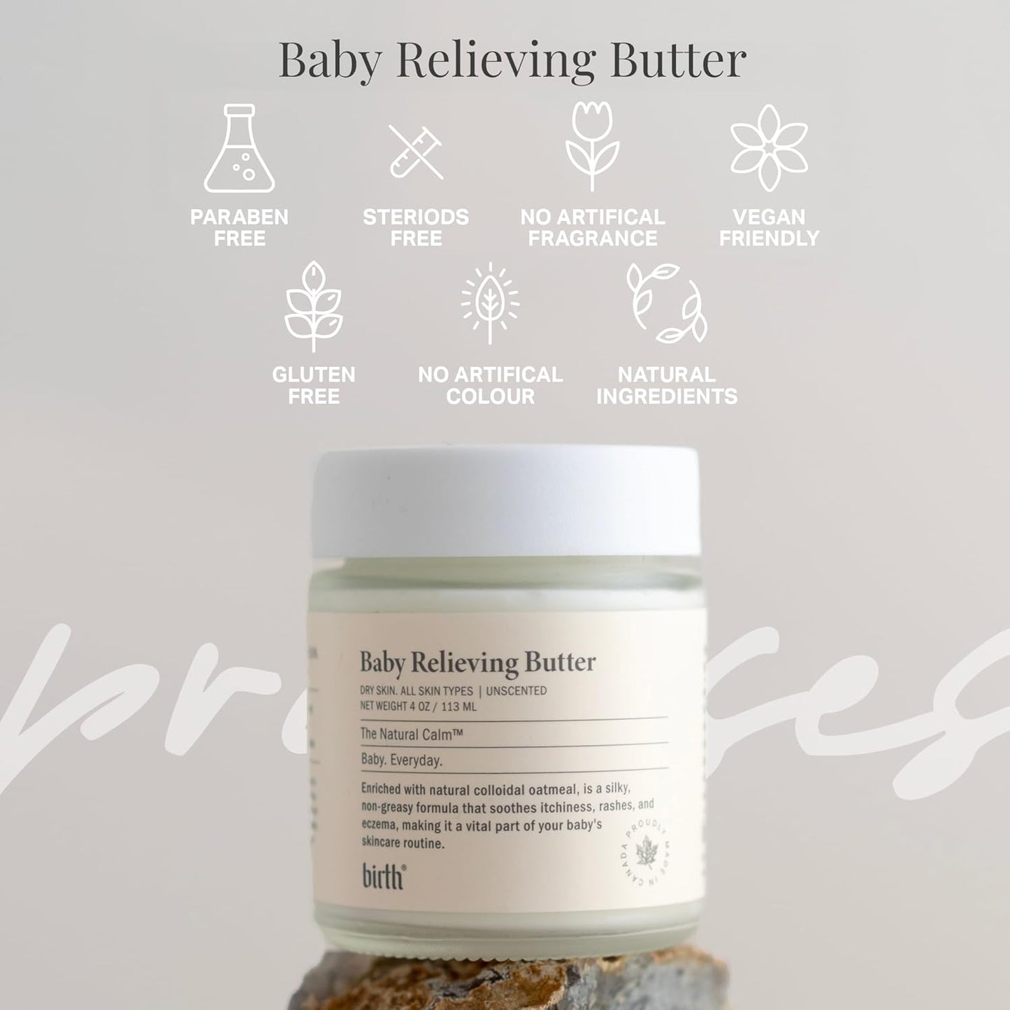 Baby Relieving Butter - Natural Cocoa Seed Butter with Colloidal Oatmeal Diaper Cream for Itchy, & Irritated Skin - Non-Greasy Formula to Soothe Rashes & Dryness - Gentle Baby Moisturizer 4oz