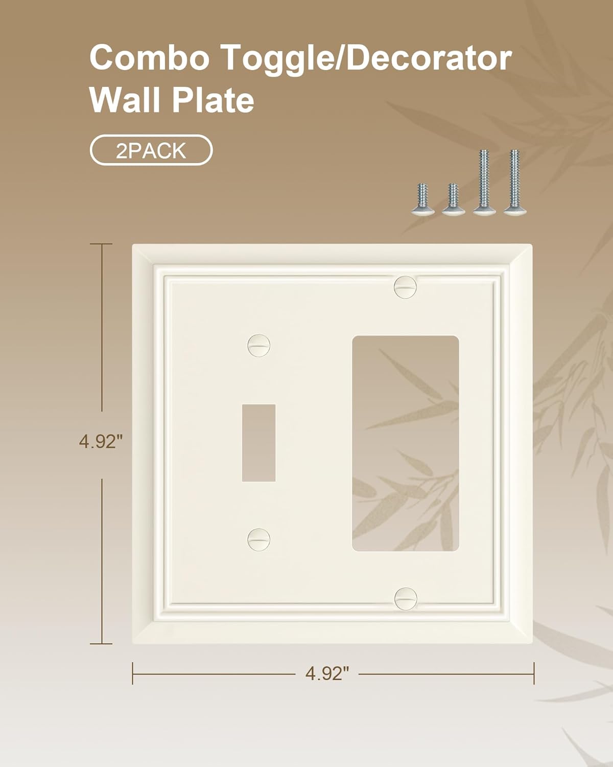 2-Pack Combo Toggle/Decorator Light Switch Cover Plate, Light Almond Decorative Electrical Outlet Covers, Durable Natural Bamboo Fiber Switch Plates and Outlet Covers, Corrosion Resistant