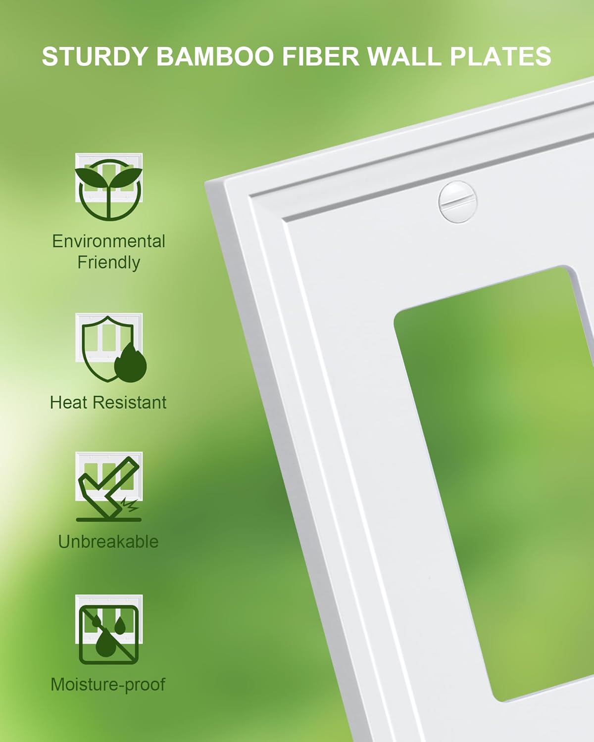 2-Pack Triple Decorator Outlet Cover Plate, White Decorative Switch Plates and Outlet Covers, Natural Bamboo Fiber Wall Plates for Electrical Outlets, Receptacle, GFCI Outlet, Dimmer Switch