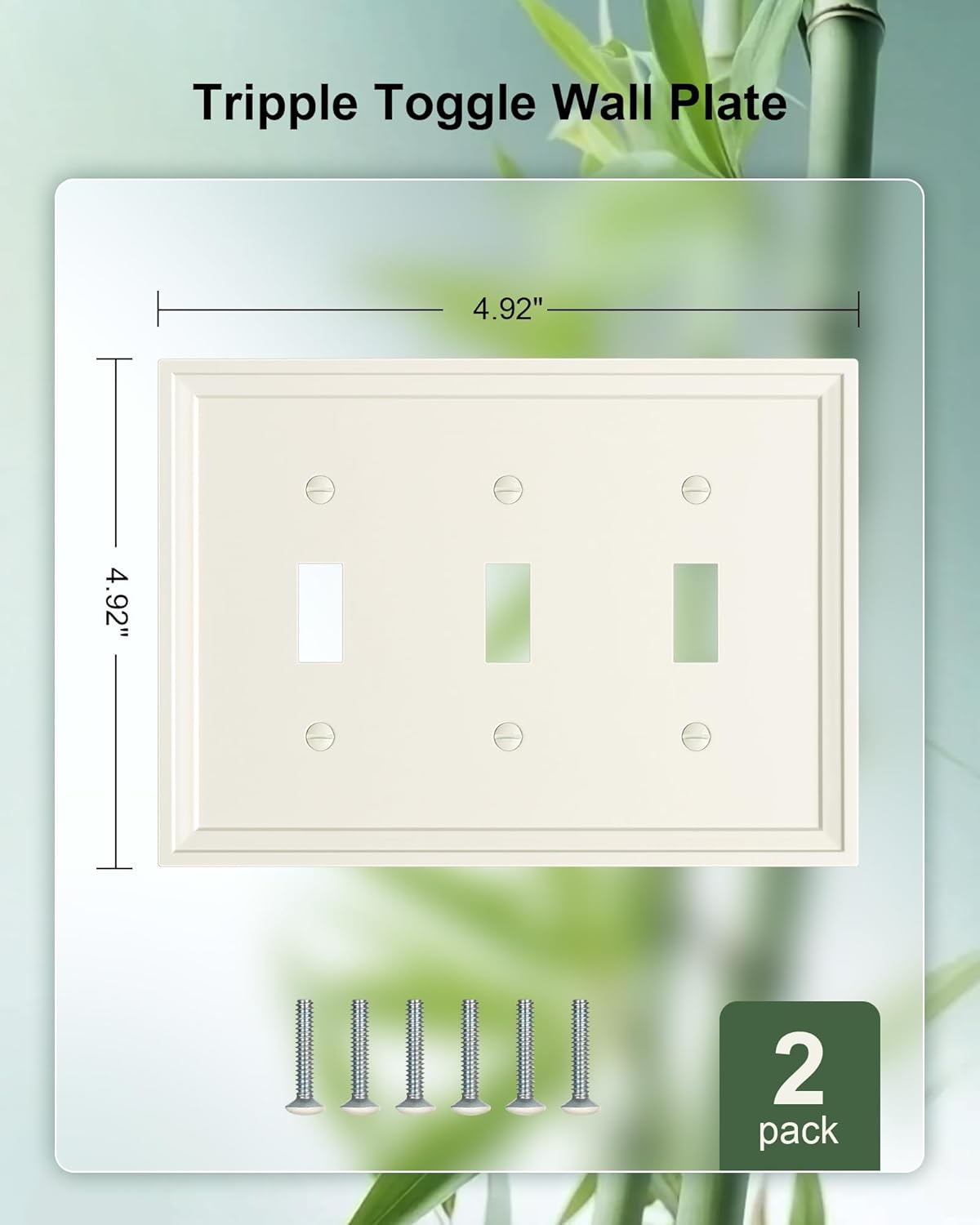 2-Pack Triple Toggle Light Switch Cover Plate, Light Almond Decorative Switch Plate Covers, Natural Bamboo Fiber 3 Gang Wall Plate, Corrosion Resistant