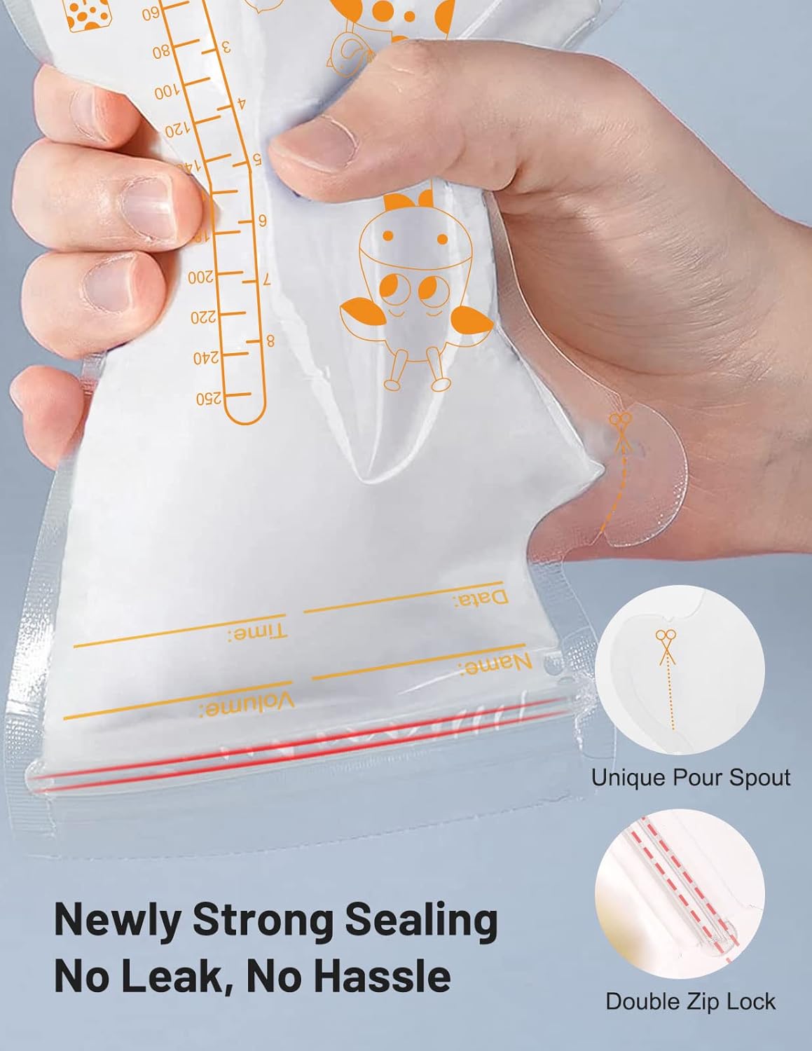 Breastmilk Storage Bag Freezer, 8.5 OZ / 40 Pcs Breast Milk Storage Bags Freezer with Double Zip Lock, Self Standing, Pre-Sterilized Milk Storage Bags Breastmilk, Space Saving Flat Profile