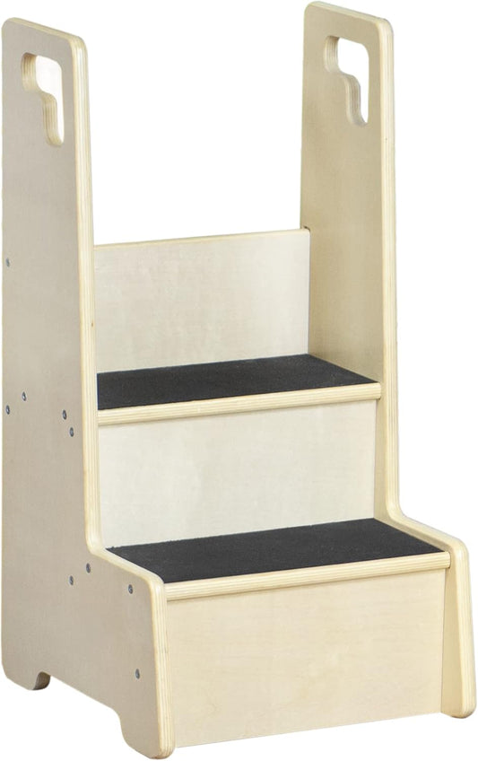 2 Step Up Stool for Toddlers and Kids with Support Handles and Non Slip, Montessori Wooden Reach Up Safety Steps for Bathroom, Kitchen