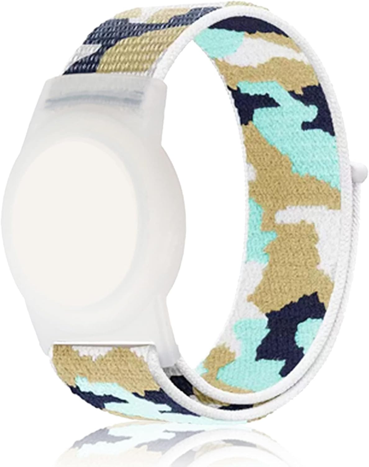 Compatible with Apple AirTag Bracelet for Kids, Camo Nylon Air Tag Wristband, Protective Case for Airtag GPS Tracker Holder, Adjustable Anti Lost Watch Band for Toddler Child Elder (Cyan)