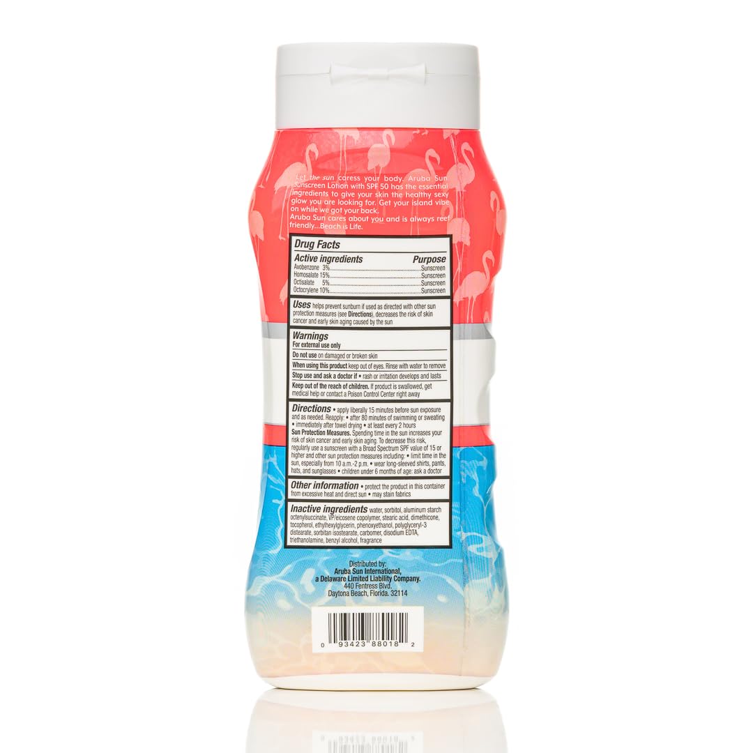 SPF 50 Sunscreen Lotion | Aruba Reef Act Compliant no 67 Octinoxate & Oxybenzone Free | 8 oz, Water-Resistant, Non-Greasy, Broad Spectrum UVA/UVB Sunscreen
