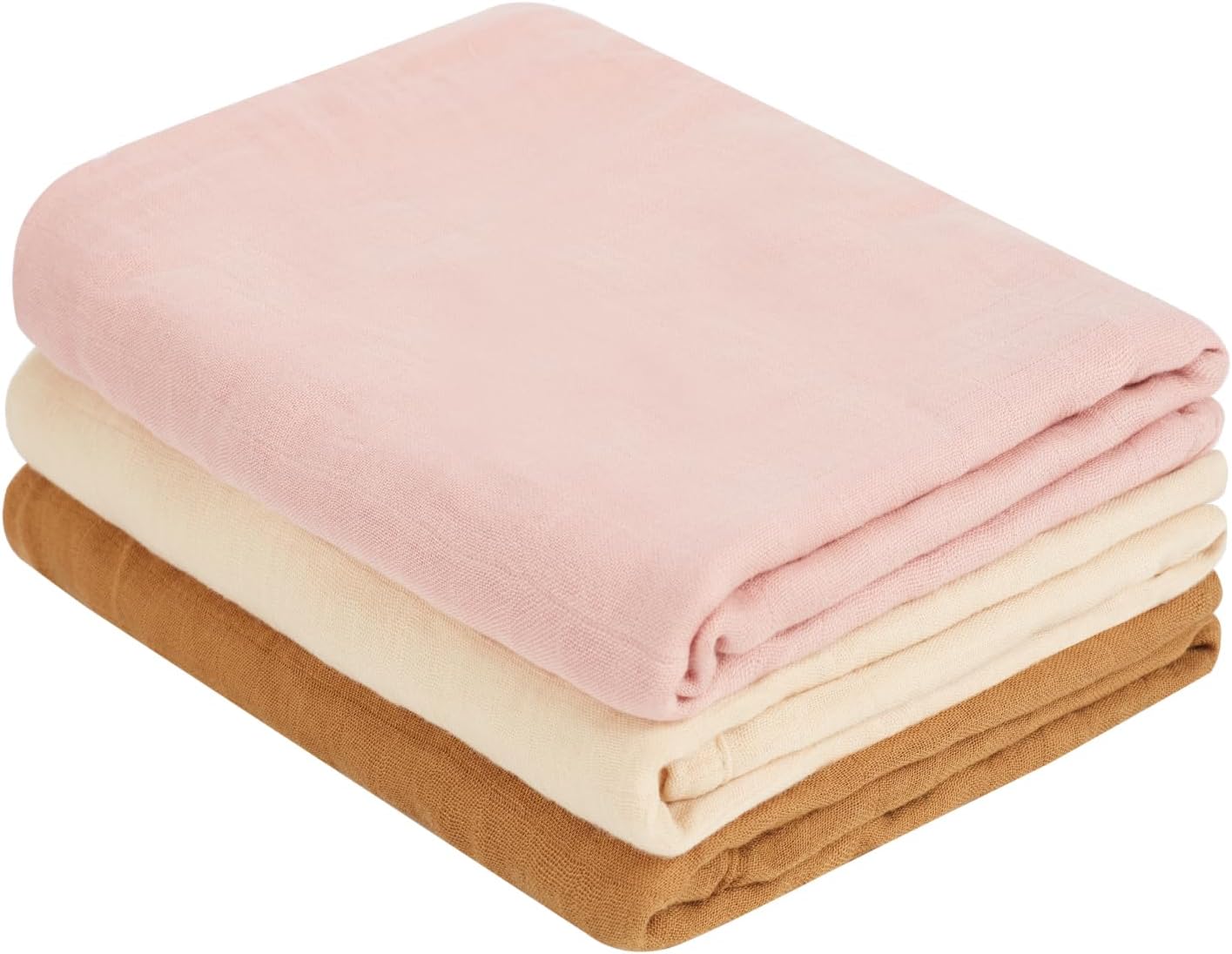 Muslin Swaddle Blankets, Nursery Receiving Blanket for Newborn, Baby Swaddle Wrap Soft Silky & Breathable, 3 Packs, 47 X 47In (Pink & Coffee 3 Pieces)