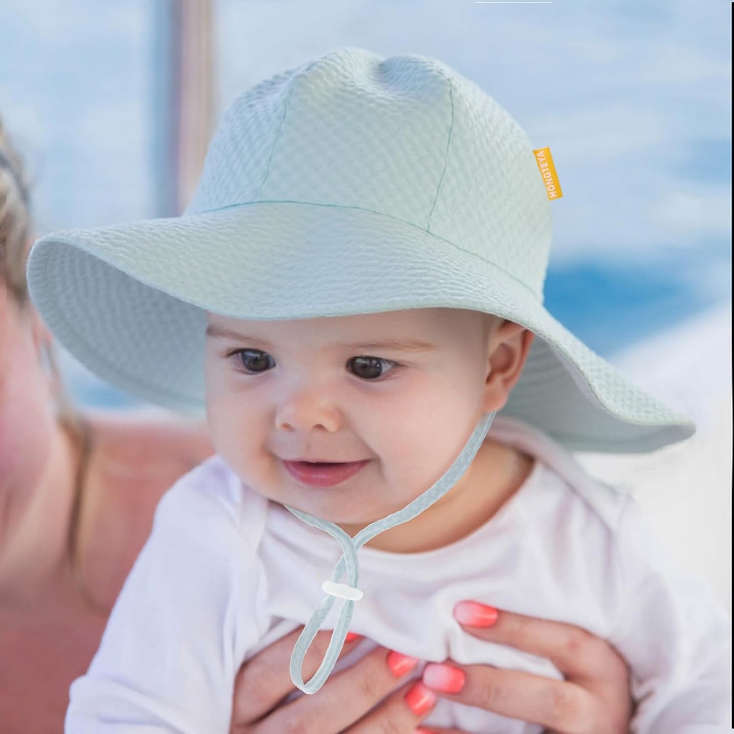 HONGTEYA Baby Sun Hat Toddler Girl Beach Hat Adjustable Outdoor Summer Hat UPF 50+ Sun Protection Wide Brim Infant Kids