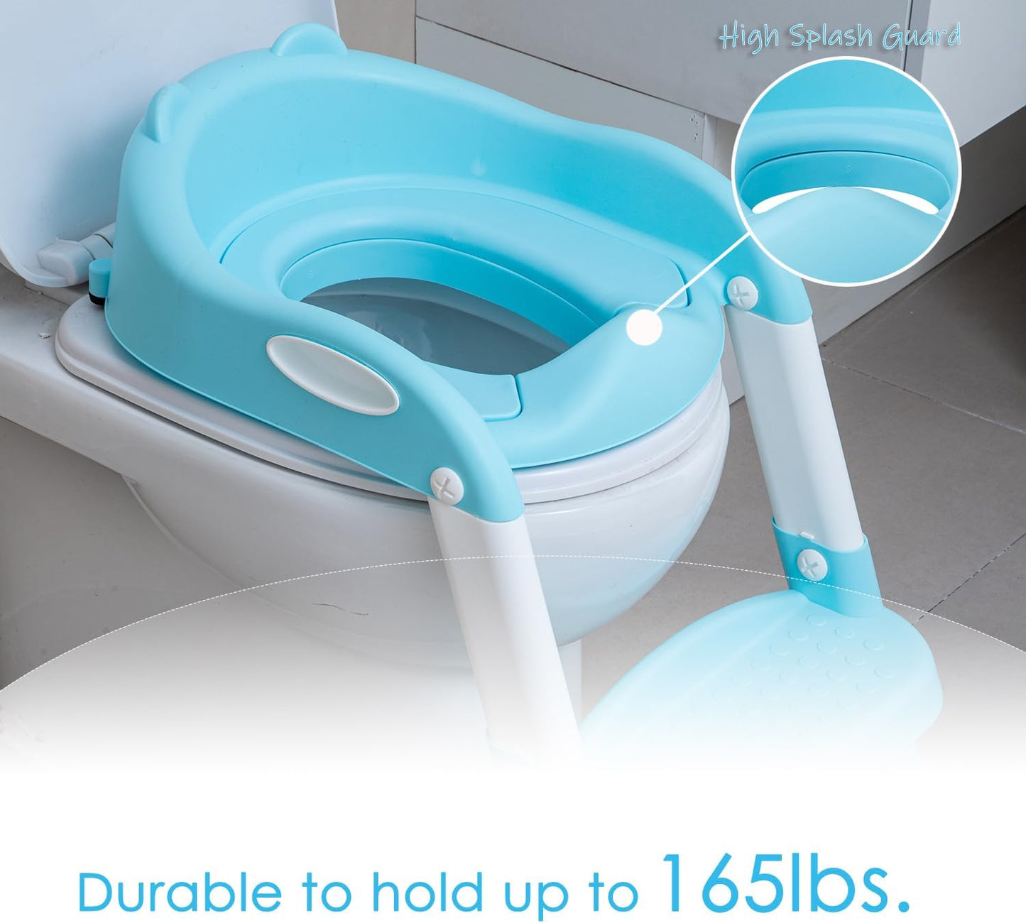 Potty Training Toilet Chair Seat with Step Stool Ladder for Kids and Toddler Boys Girls - Foldable Height Adjustable Children Toilet Training Seat with Safe Handles & Anti-Slip Pads, Blue-White