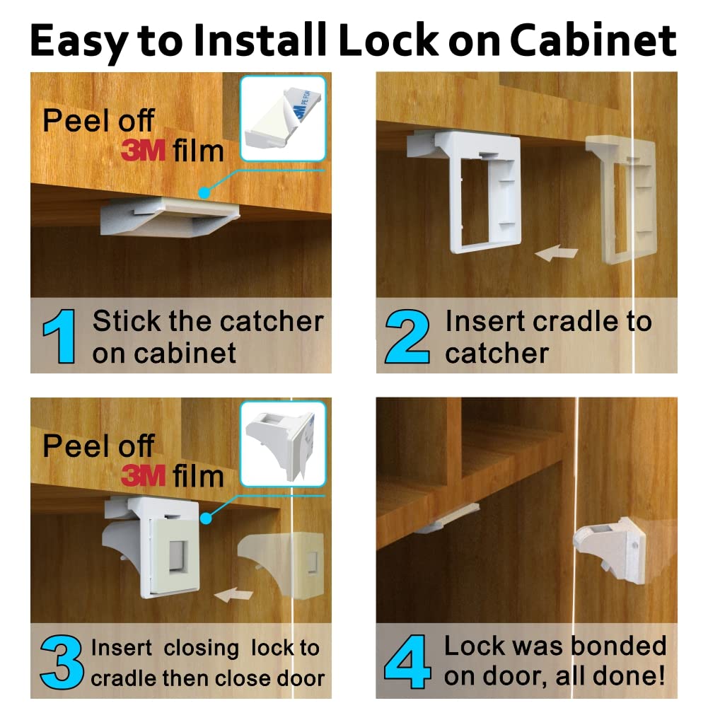 Upgraded Magnetic Cabinet Locks (6Locks and 2 Keys) Baby Proofing Cabinet Lock for Child Safety, No Drilling or Tools Needed
