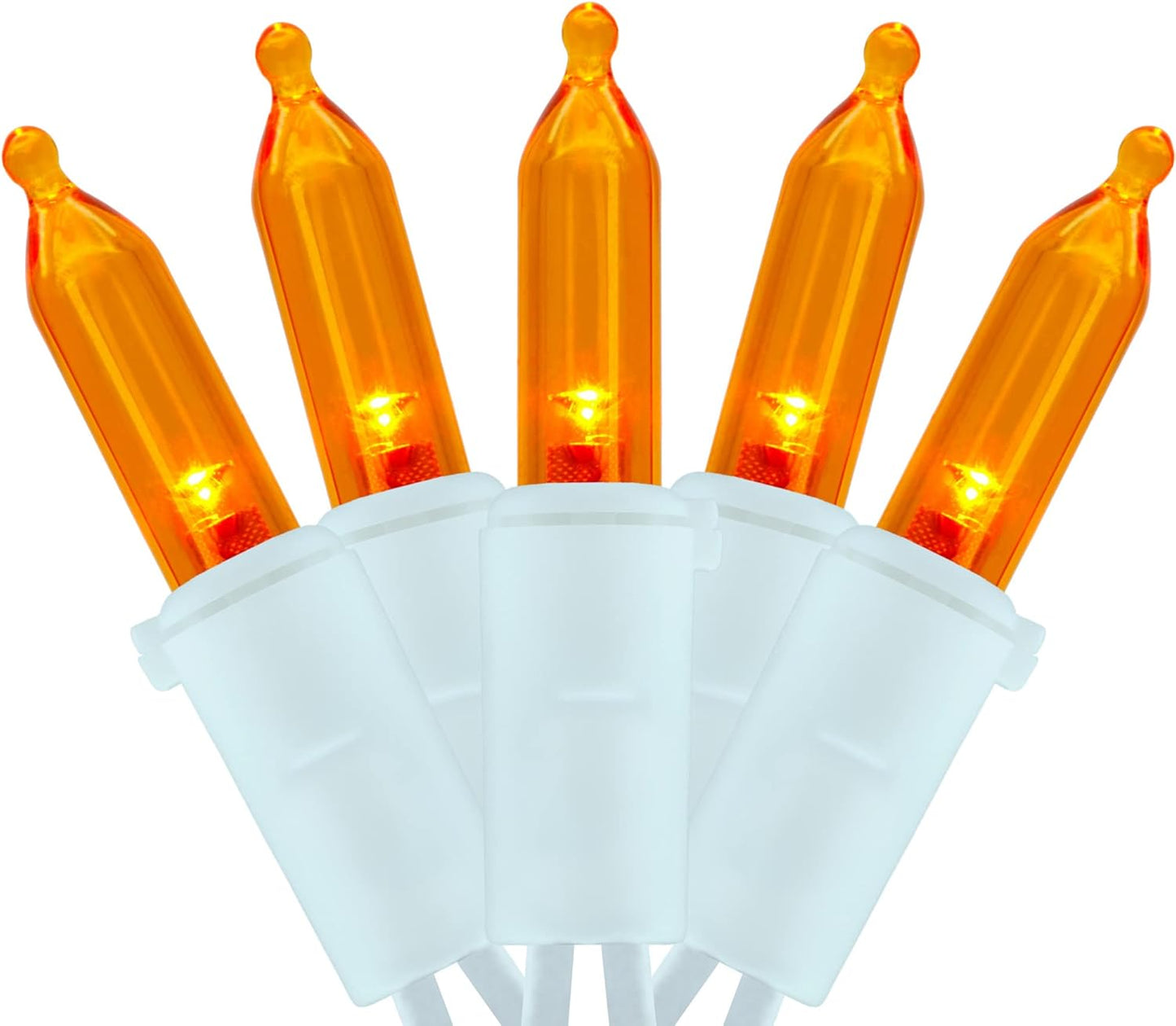 YULETIME 200 Orange LED Christmas Lights with White Wire, Pack of 2 Strands 33 Feet 100 Lights UL Certified Holiday String Light Set