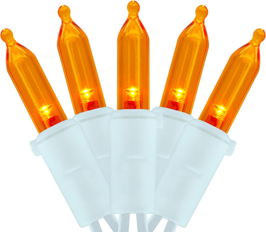 YULETIME 200 Orange LED Christmas Lights with White Wire, Pack of 2 Strands 33 Feet 100 Lights UL Certified Holiday String Light Set