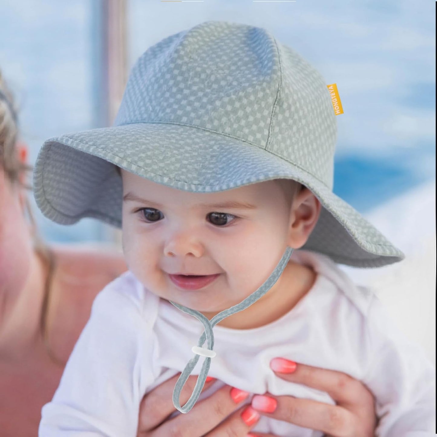 HONGTEYA Baby Sun Hat Toddler Girl Beach Hat Adjustable Outdoor Summer Hat UPF 50+ Sun Protection Wide Brim Infant Kids