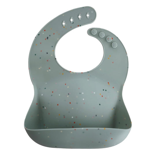 mushie Silicone Baby Bib | Adjustable Fit Waterproof Bibs (Cambridge Blue Confetti)