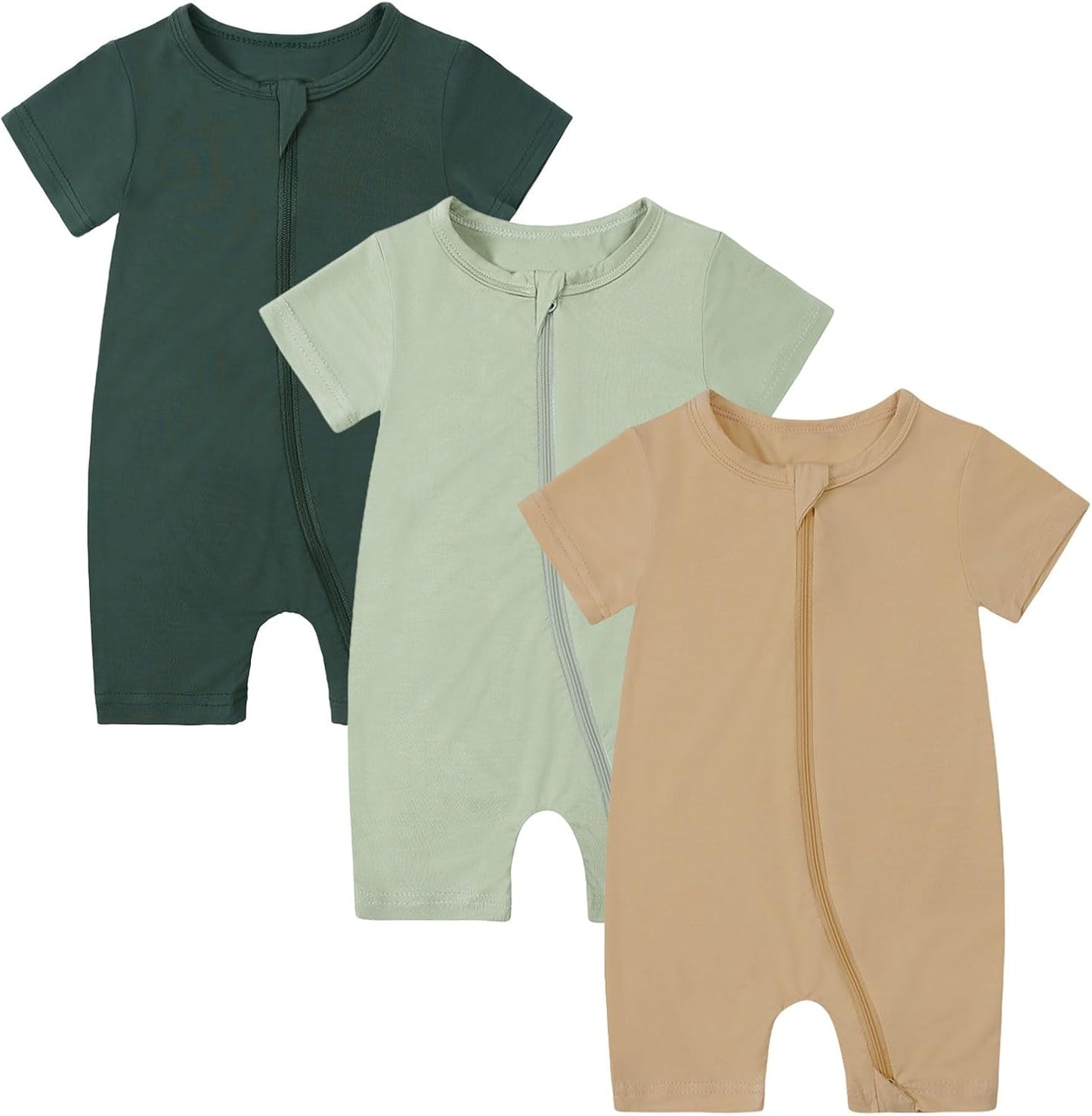 OPAWO Bamboo Baby Pajamas 3 Pack, Double Zipper Bamboo Sleepers for Baby Boy Girl Romper, Toddler Summer Clothes Outfit 0-24M