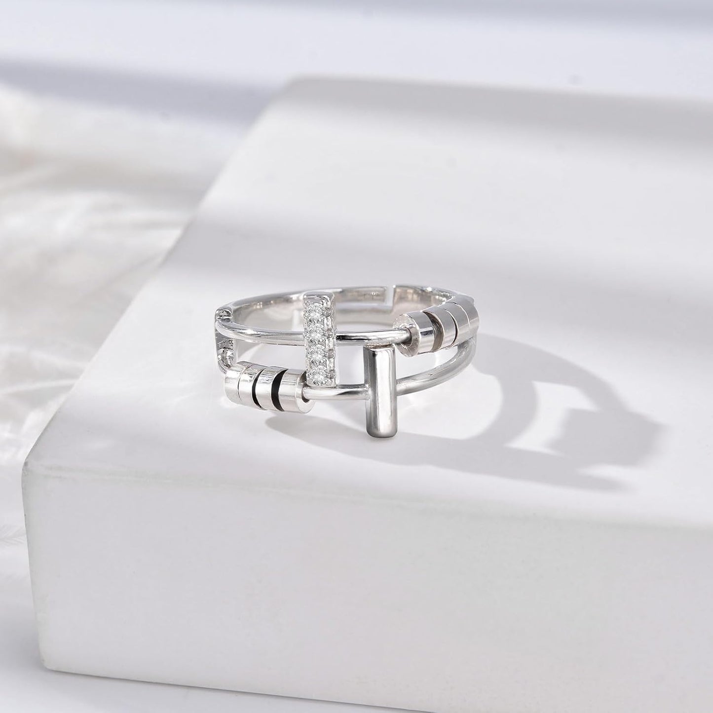 INFUSEU Funny Spinner Fidget Rings for Women Girls Anti Anxiety Stress Worry, Adjustable Size