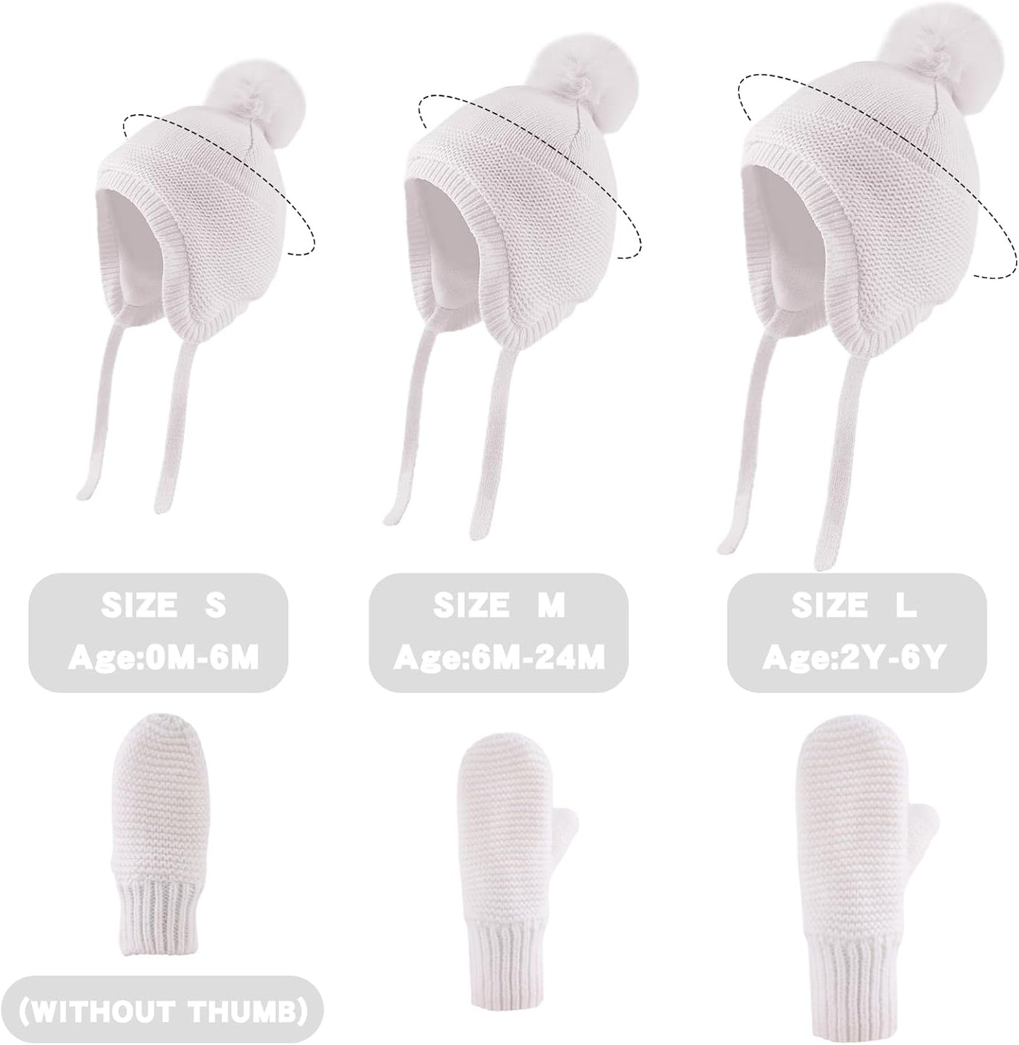 Basic Winter Baby Beanie Gloves Boys Girls Knitted Hat Pompom Kids Earflap Hats Warm Infant Toddler Beanie Mittens Set