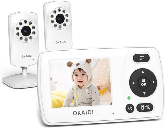 Video Baby Monitor with 2 Cameras, 2.4'' Portable Travel Screen, 1000ft Long Range Transmission, Baby Monitor No WiFi, Infrared Night Vision, VOX Mode