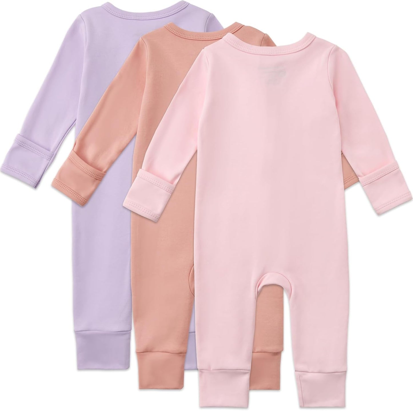 Aablexema 3-Pack Organic Cotton Baby Footless Pajamas with Mitten Cuffs, 2-Way Zipper Romper Sleepers