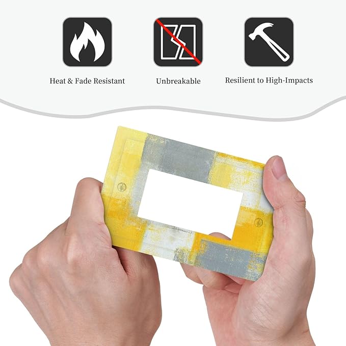 1 Gang Single GFCI/Decorator Rocker Outlet Light Switch Wall Plate Cover Vintage Gray Yellow Grey Ombre Abstract Rust Art Grunge Ink Oil Painting Decorative One Device Electrical Faceplate Dimmer