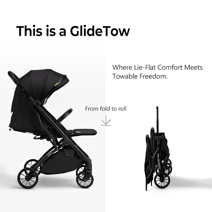 newyoo GlideTow TR18M Lightweight Travel Stroller for Toddlers, Compact Foldable Baby/Infant Stroller with Luggage Handle & Cup Holder, One-Hand Easy Fold, Lay-Flat Seat, Black