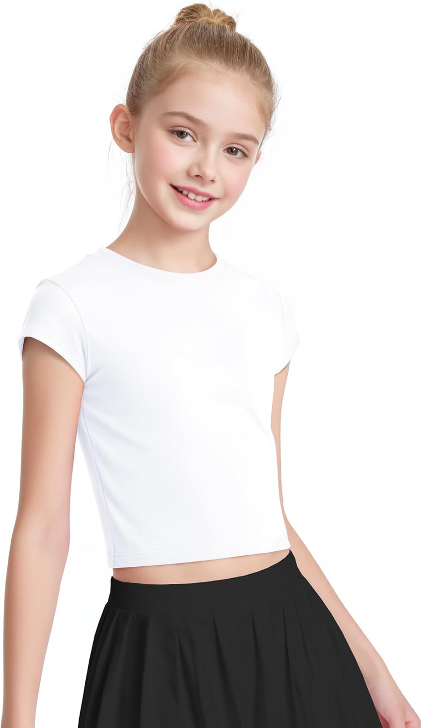 Auranso Girls Crop Tops Summer Short Sleeve Round Neck T Shirts Basic Tee for Kids