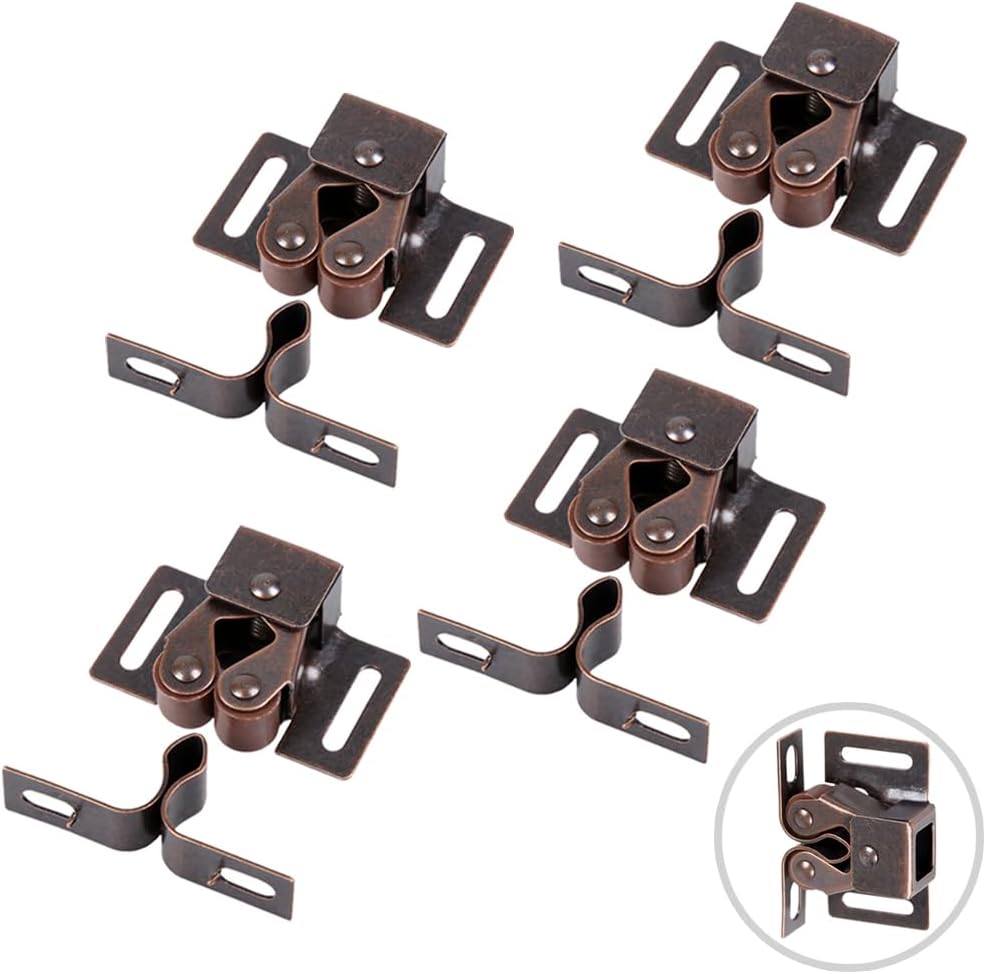 4 Pack Cabinet Latch Double Roller Catch for Cupboard Closet Cabinet Door Latches and Catches, Bronze