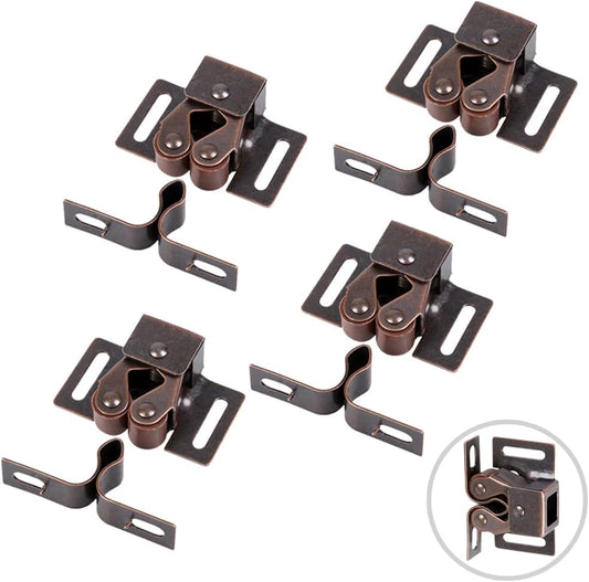 4 Pack Cabinet Latch Double Roller Catch for Cupboard Closet Cabinet Door Latches and Catches, Bronze