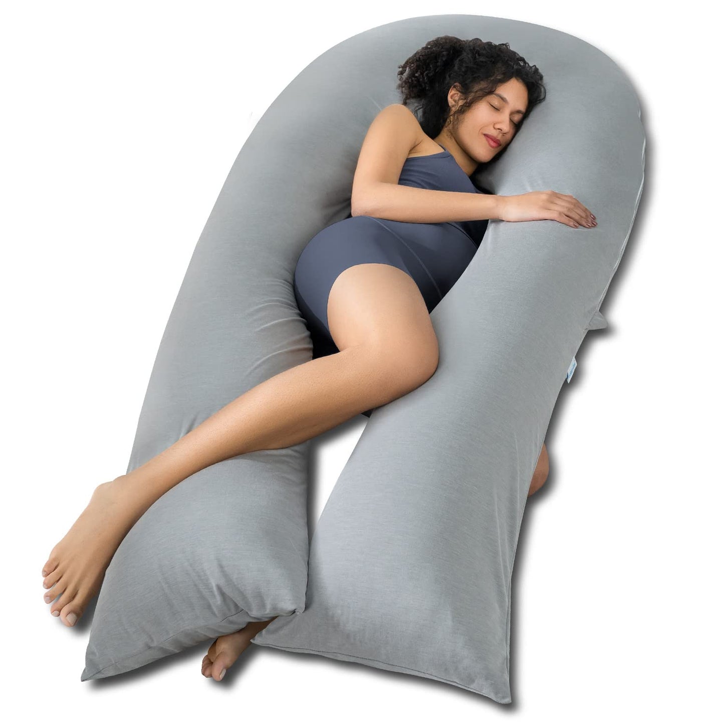 QUEEN ROSE Extra Long U Shaped Body Pillow, Cooling Pregnancy Pillows for Sleeping, 65 Inch Full Body Support Maternity Pillow for Adults, Support for Back, Hip, Legs for Pregnant Women, Grey