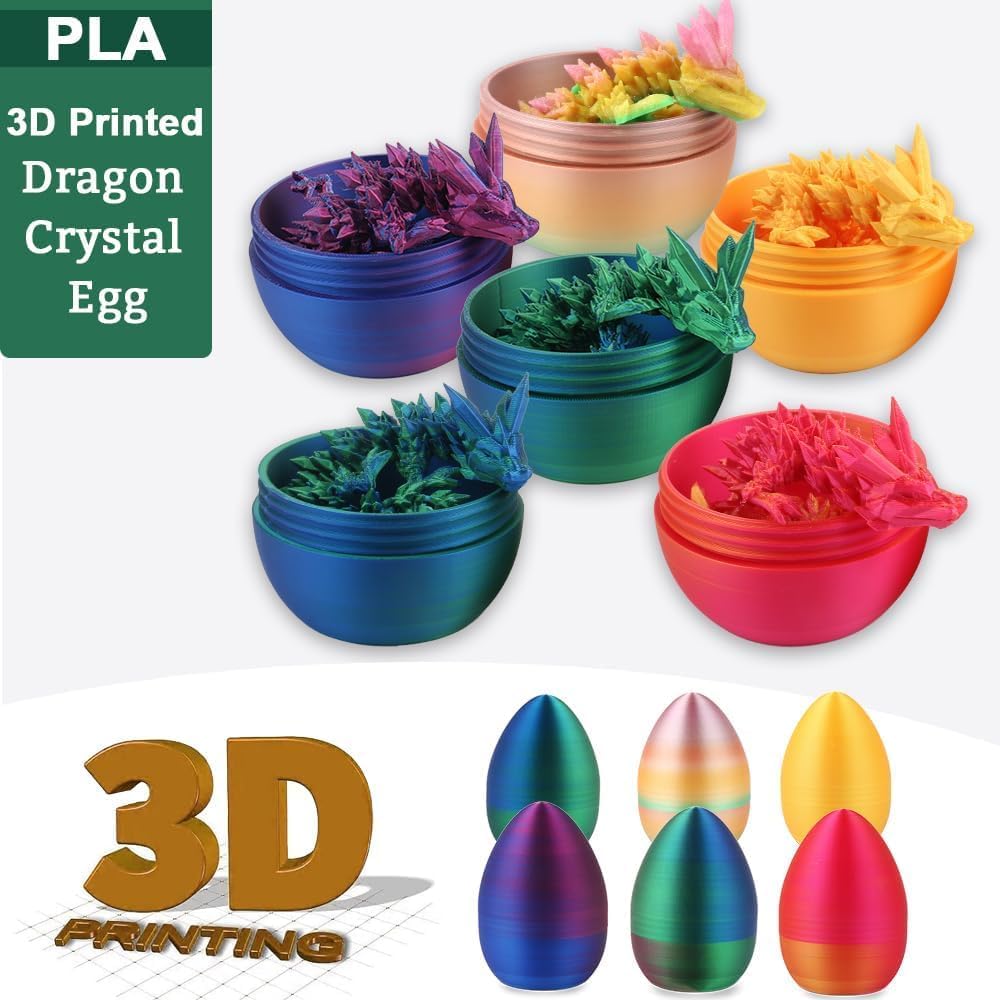 3D Printed Dragon Egg, 3D Dragon Eggs with Dragon Inside, Articulated Crystal Dragon Fidget Toy for Autism/ADHD, Home Decor Executive Desk Dragon Toys for Kids Adults (Laser Green)