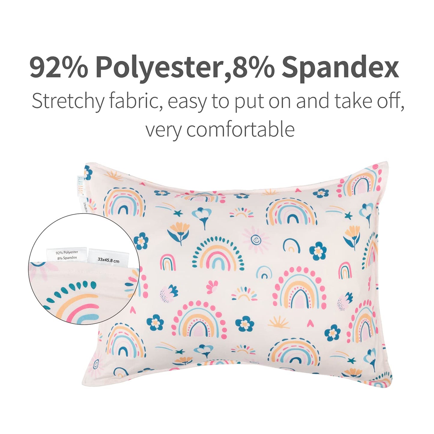 ALVABABY Toddler Pillowcases Stretchy Soft Kids Pillow Cover 2 Pack Fit 13"x 18" or 12"x18" Envelope for Girl Boy Sleepy Travel