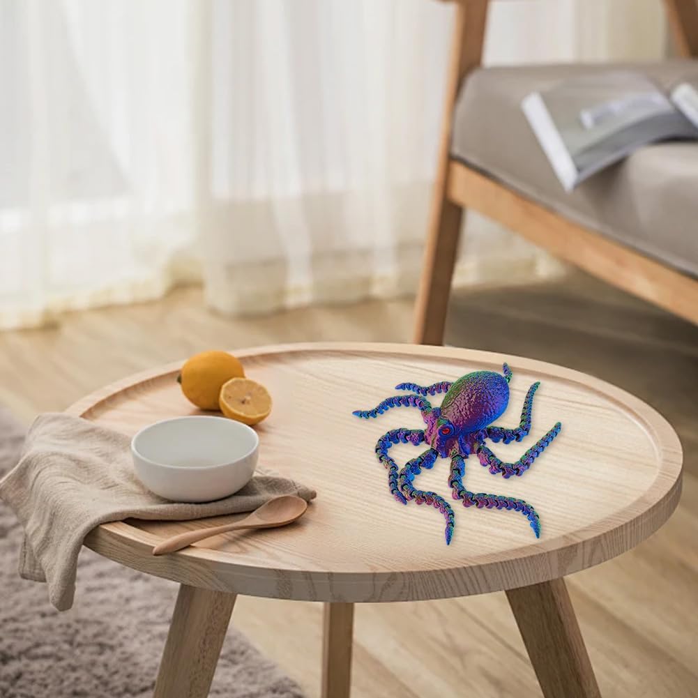 3D Printed Octopus Animals Toy Articulated Octopus Fidget Toy 3D Printed Gift Creative Ornament Articulated Octopus Toys Home Decor (Yellow Blue)