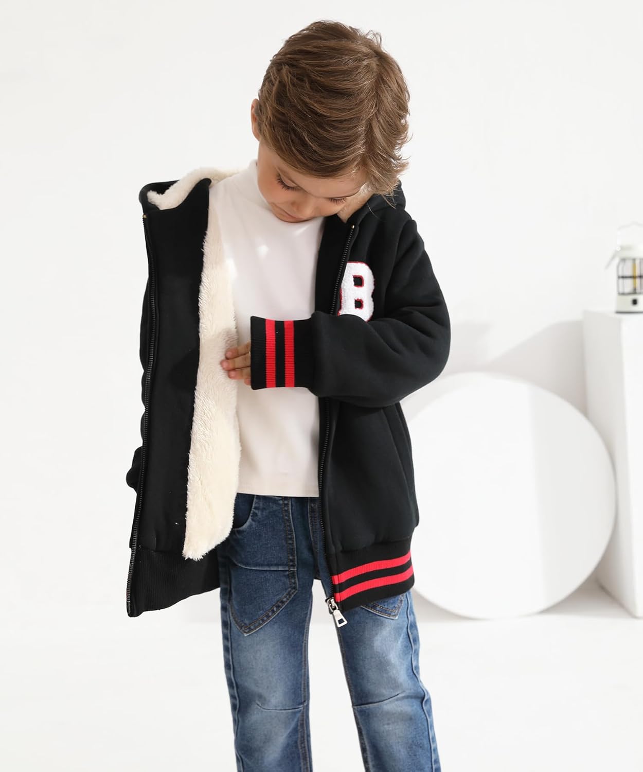 Bumeex Kids Boy's Girl's Sherpa Fleece Lined Jacket Spring Fall Winter Zip up Sweatshirt Hoodie 2-14Y(Toddler/Kid)