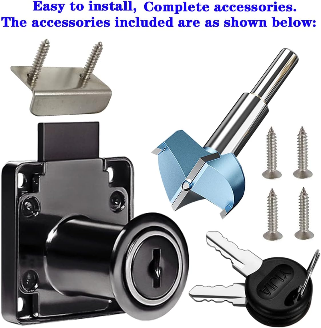 Cabinet Drawer Locks & Forstner Drill Bit (Drill Diameter 0.79"/20mm) Furniture Locker Locks Wardrobe Locks All Lock Keys are Independent Suitable for Door Panels 17-22 mm Thick. [Black]