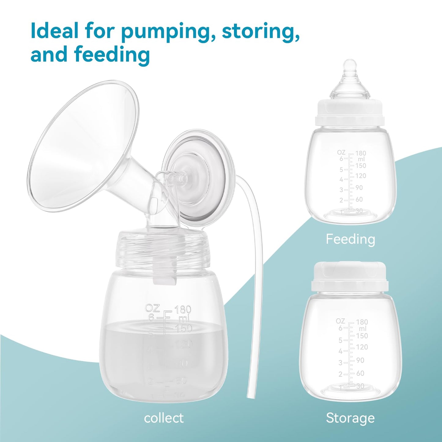 Breast Milk Collection and Storage Bottles, 6oz/180ml, Compatible with Spectra S1 S2 9 Plus, Motif Luna, and Most Wide-Mouth Flanges, Work with Spectra Bottles for Pumping, 4 Pack