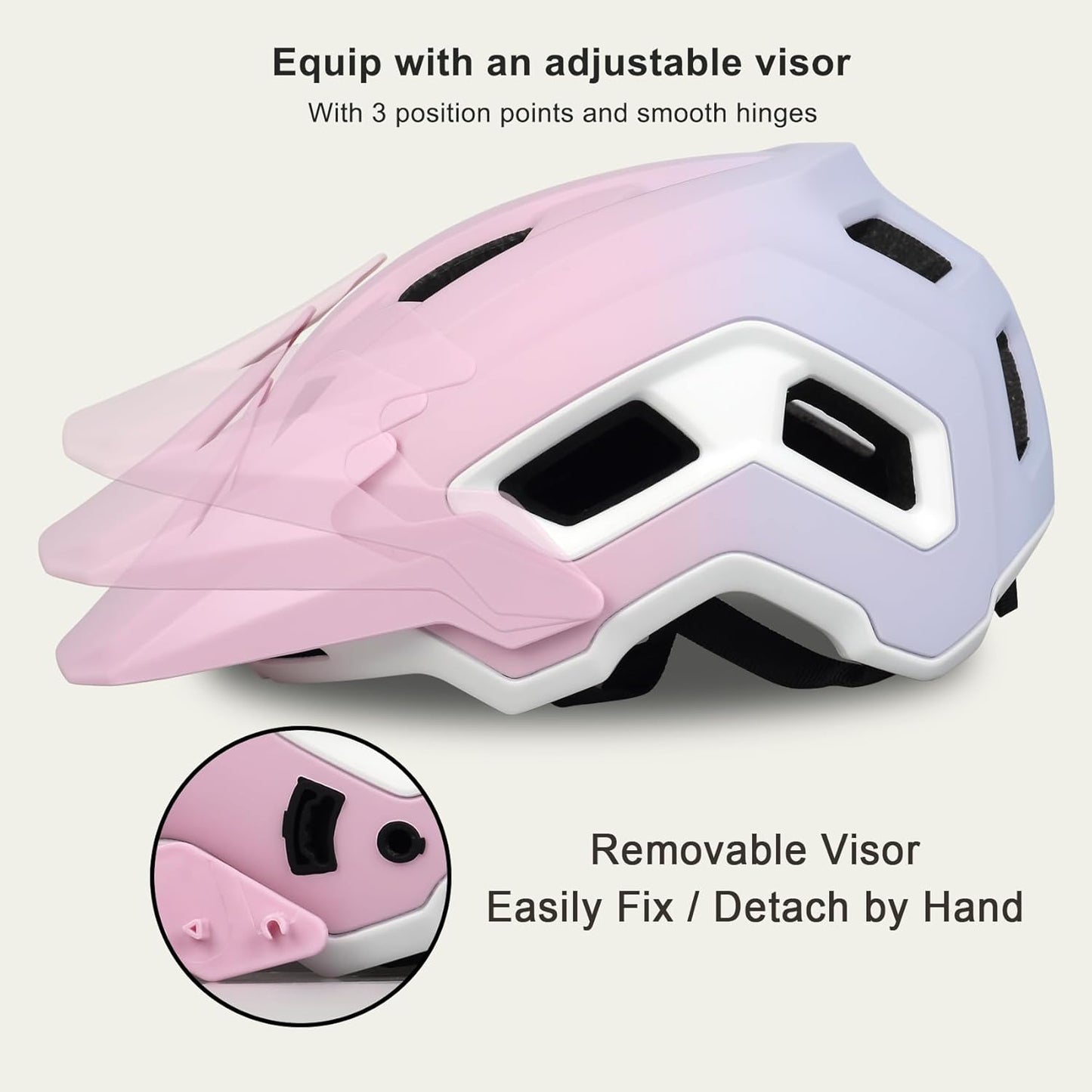 Bike Helmet for Adult & Youth, Lightweight MTB Helmet with Adjustable Visor for Mountain/Road Cycling, 2 Sizes for Men Women Boys Girls