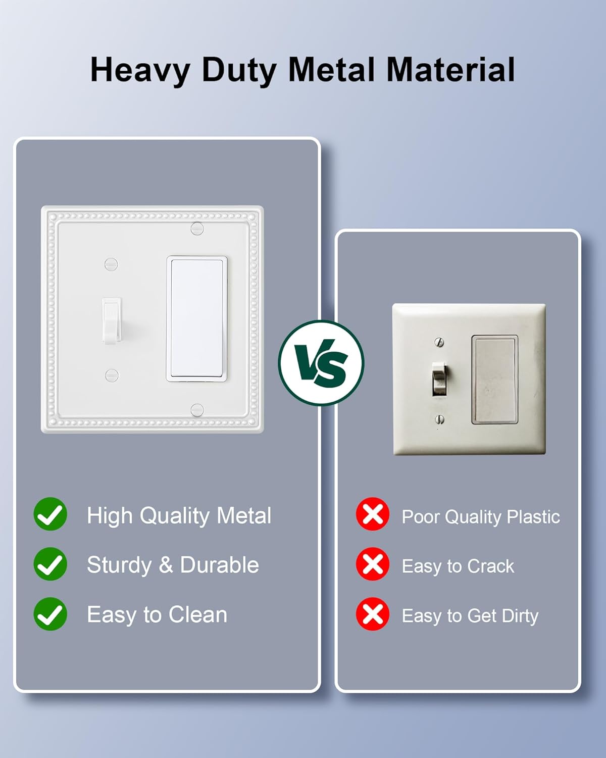 2-Pack Combo Toggle/Decorator Light Switch Cover Plate, Pearls Decorative Electrical Outlet Covers, Metal Wall Switch Plates and Outlet Covers, Pure White