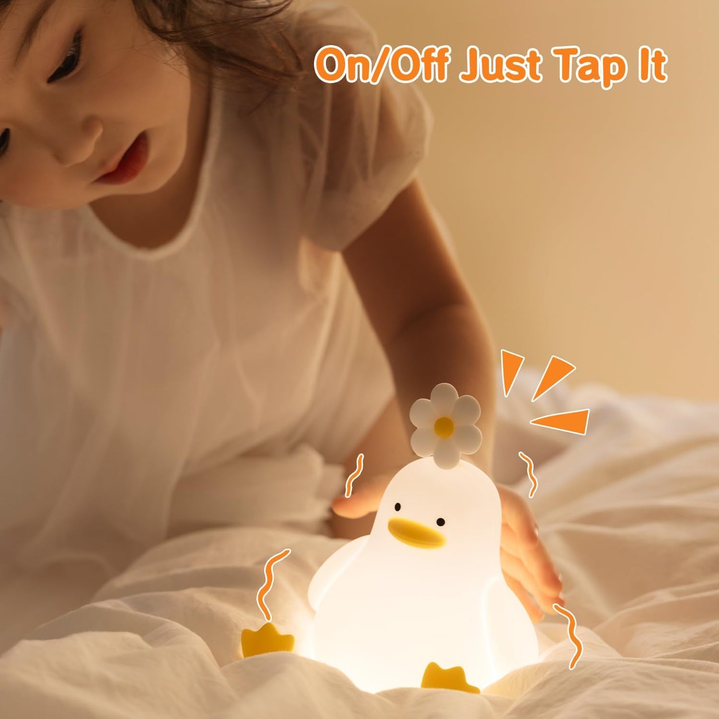 Cute Duck Night Light for Baby, Kids, Toddler, Ambient Nursery Nightlight, Soothing Lamp 3 Level Dimmable, Sleeping Accompanion for Bedroom Bedside, Rechargeable Battery, 30 Min Timer Off
