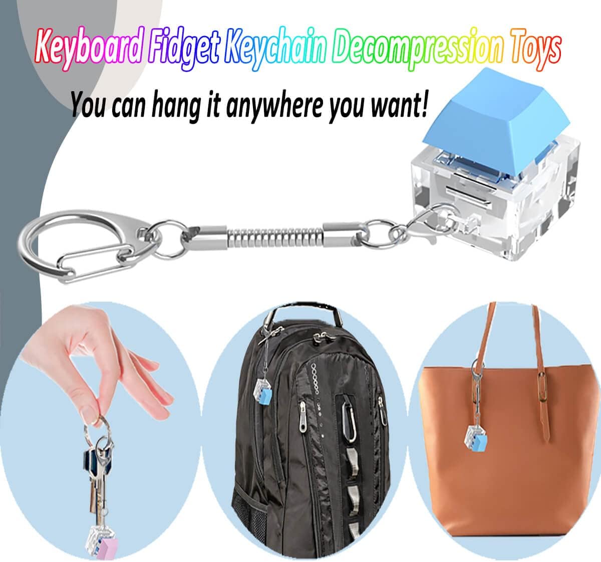 Keyboard Fidget Toys, Keyboard Fidget Keychain Keyboard Decompression Toys Keyboard Fidget Toy Button Stress Relief Gifts for Adult and Kids,Finger Clicker Toys,ADHD Toy,Cool Fidgets(Blue and Orange)