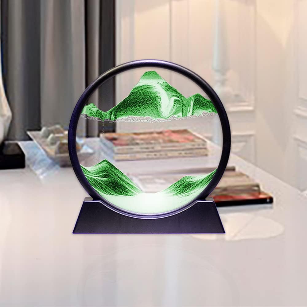 Moving Sand Art Picture,Liquid Motion 3D Sea Sandscape in Motion Display, Flowing Sand Frame Desktop Art Bookshelves Home Office Decoration(12 inch, Green)