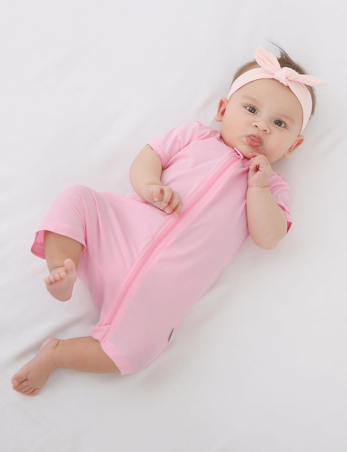 Jimonda Baby Rompers Cotton Baby Boys Baby Girls Short Sleeve Sleepers Pjs Two Way Zipper One-piece Neutral Sleep and Play