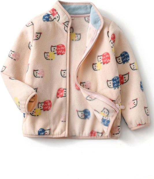 Kids Printed Polar Fleece Jacket Toddler Baby Boys Girls Autumn Winter Warm Sherpa Lining Outerwear Soft Lightweight