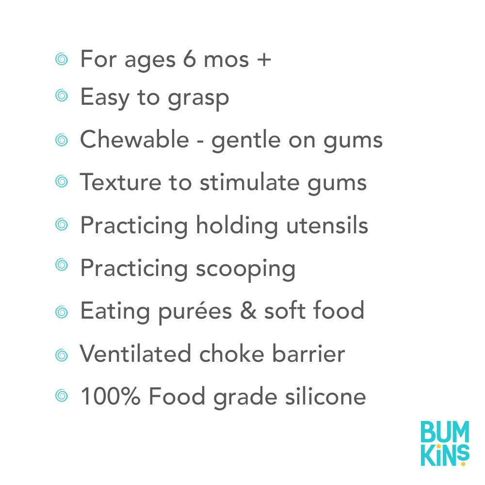 Bumkins Baby Utensils Set, Chewtensils Silicone Spoons for Dipping, Self-Feeding, Baby Led Weaning, Trainer Learning, First Stage Eating, Soft Practice Fork and Spoon, Babies 6 Months, Clay