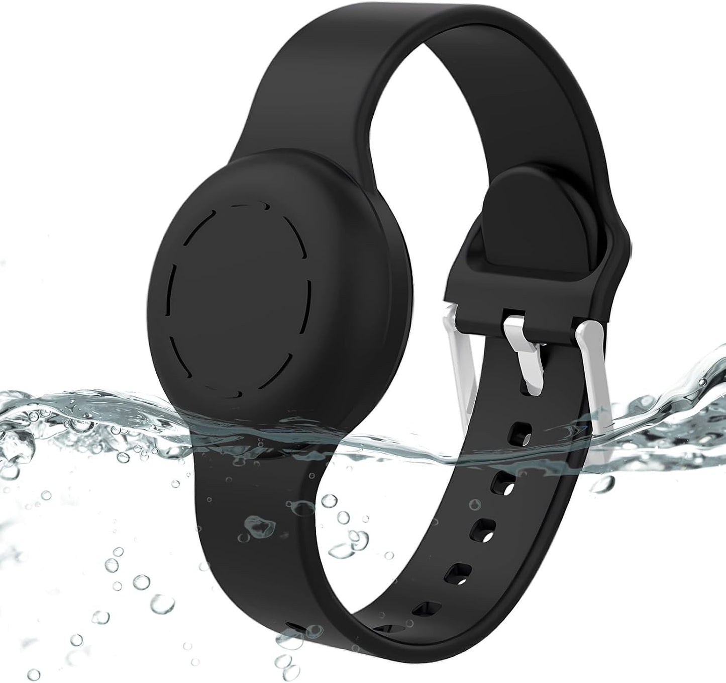 Waterproof Airtag Bracelet for Kids, Silicone Wristband Compatible with Apple Air Tag Hidden Holder Case, GPS Tracker Anti-Lost Adjustable Airtag Strap for Toddler Child (Black)