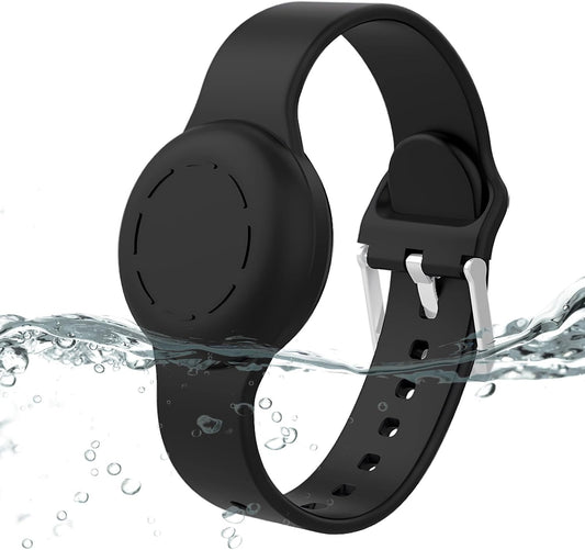 Waterproof Airtag Bracelet for Kids, Silicone Wristband Compatible with Apple Air Tag Hidden Holder Case, GPS Tracker Anti-Lost Adjustable Airtag Strap for Toddler Child (Black)