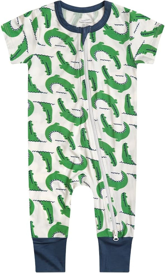 Teach Leanbh Toddler Unisex Baby Bamboo Viscose Pajamas 2 Way Zipper Short Sleeve Footless Romper Jumpsuit Sleep and Play